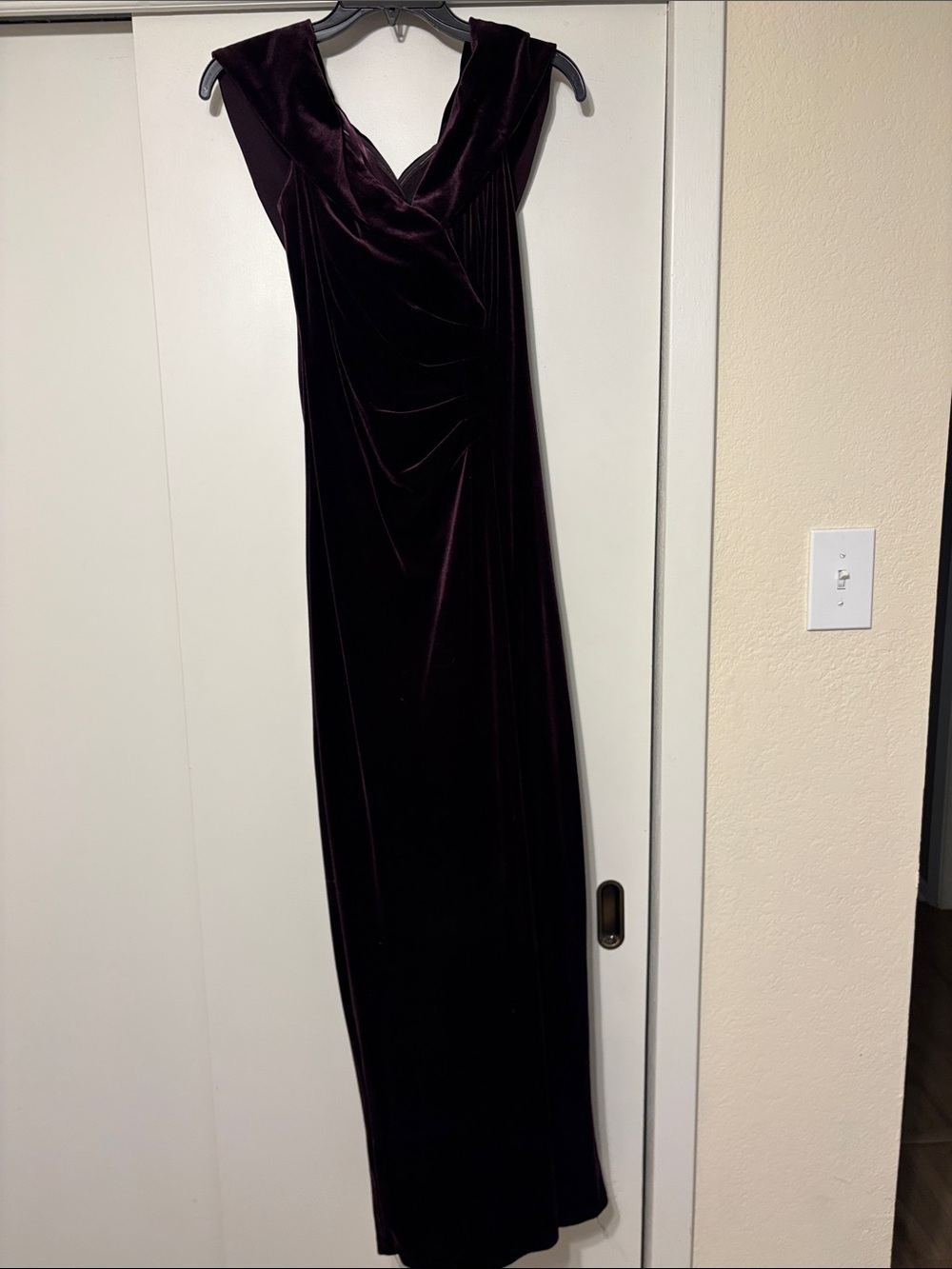 Xscape Velvet Maxi Dress in Deep Plum